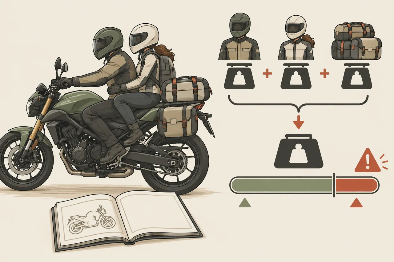 Ilustração: carga total considera piloto, garupa e bagagem no limite do manual