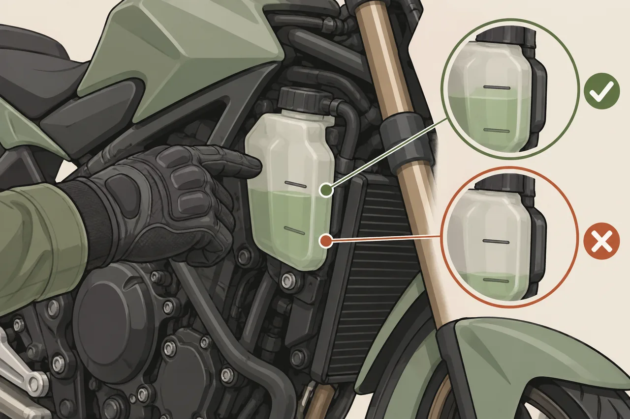 Ilustracao: nivel do reservatorio entre as marcas, moto fria