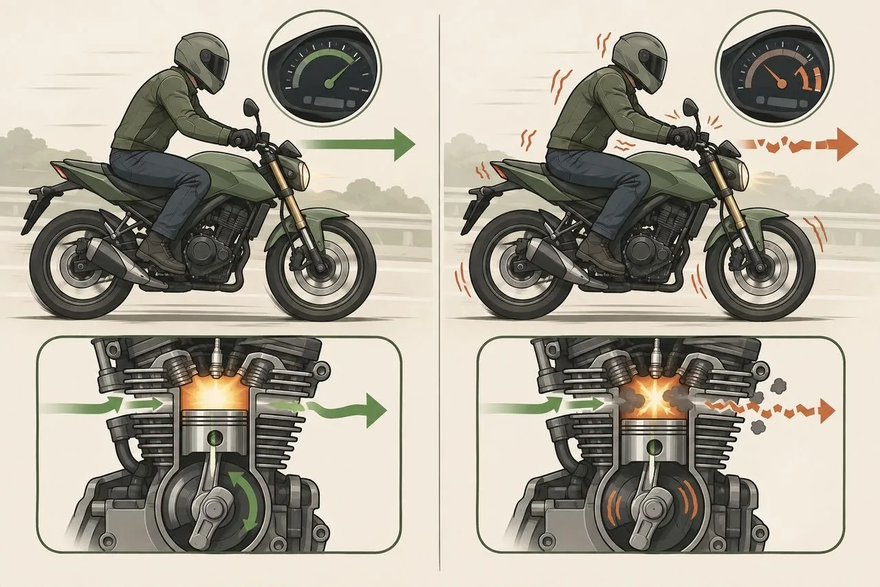 Comparação entre aceleração normal e moto falhando