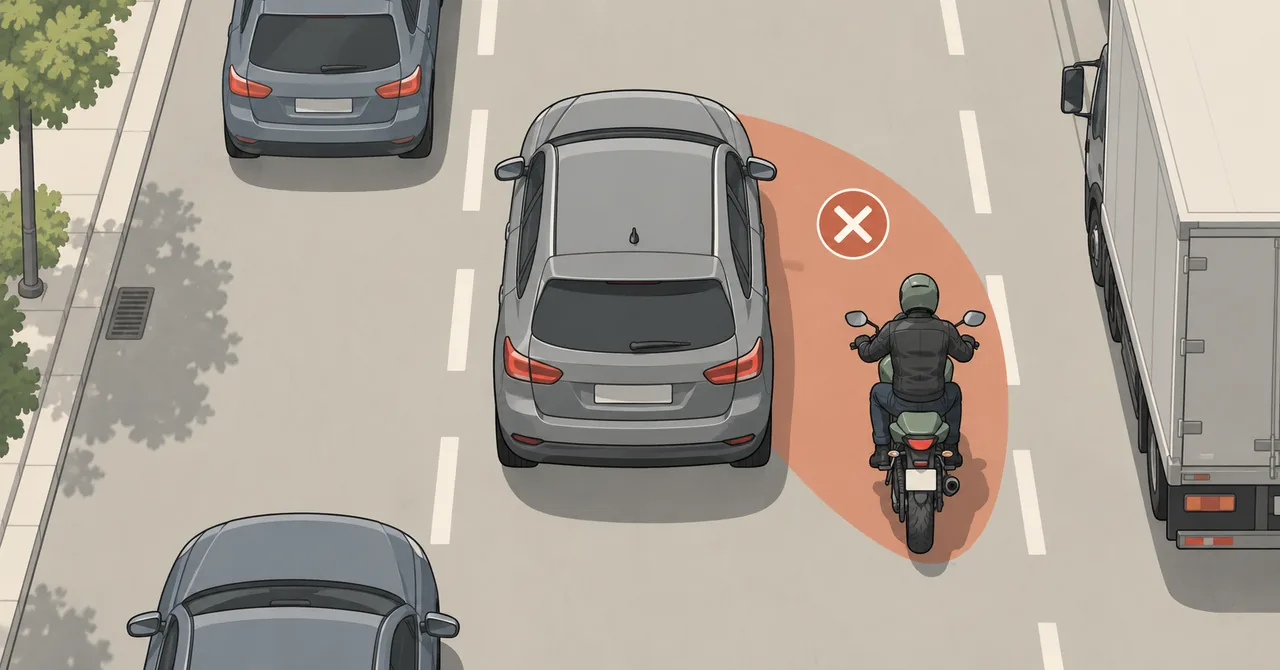 Ilustração de moto no ponto cego traseiro-lateral de um carro