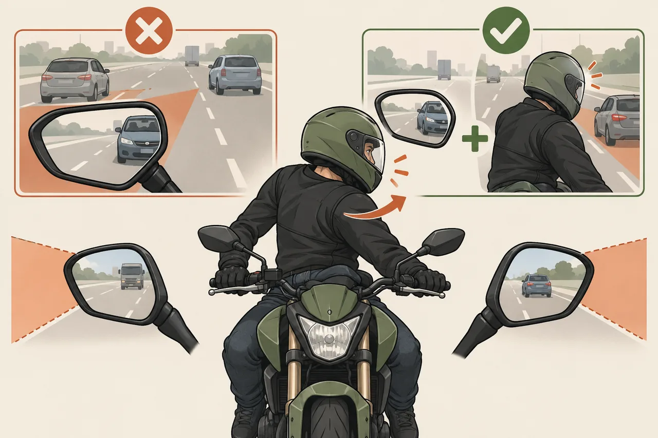 Ilustração: só o retrovisor não basta — espelho mais olhada por cima do ombro